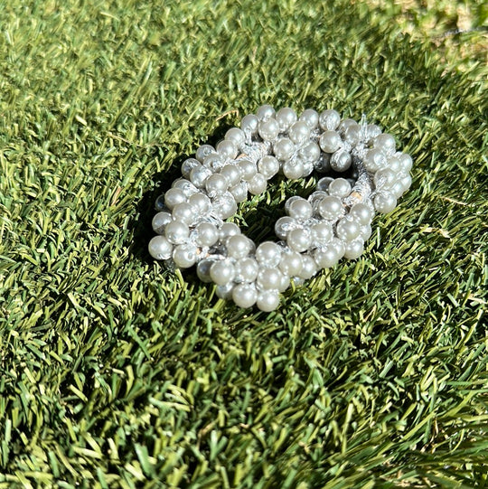 Platinum Silver Metallic Beaded Hair Scrunchie