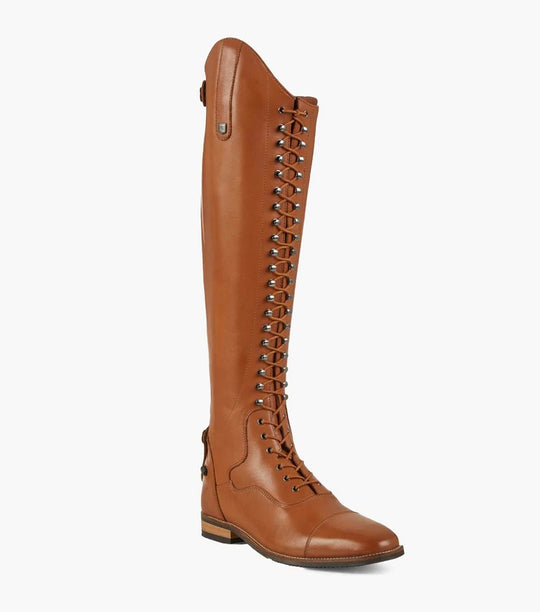 PE Maurizia Ladies Lace Front Tall Leather Riding Boots NEW Cognac Tan