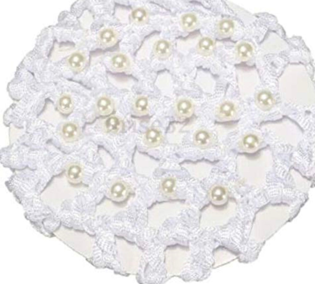 White And Pearl Hair Snood Bun Cover