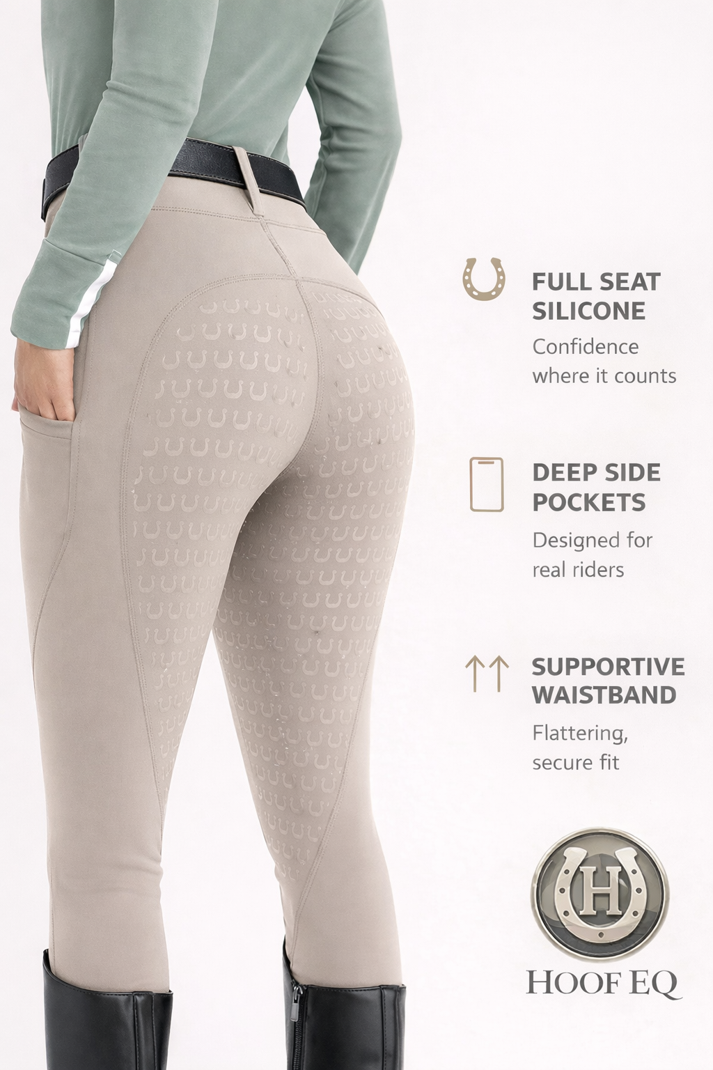 HOOF EQ Maggie Deluxe Breech Riding leggings Full seat Soft Cream - HB Horsewear 