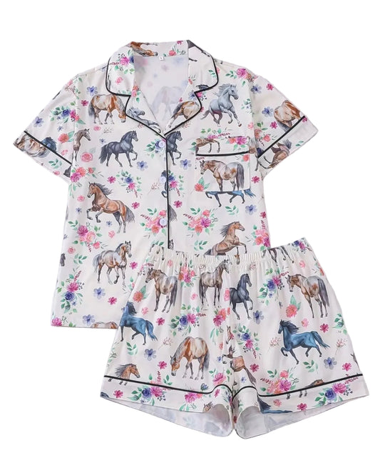 HBHW Colour Horse Print Pyjamas Sleepwear Shorts set