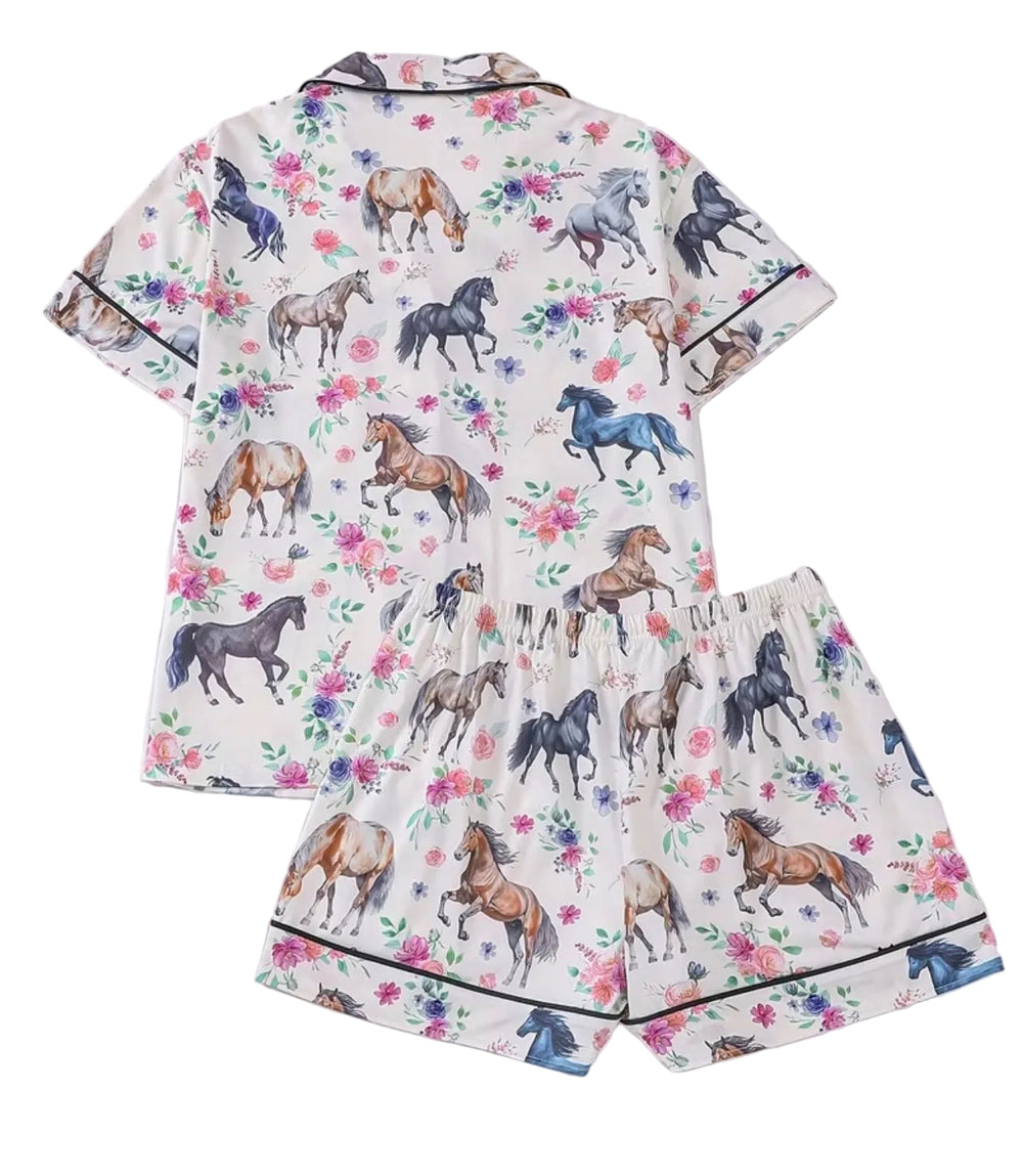 HBHW Colour Horse Print Pyjamas Sleepwear Shorts set