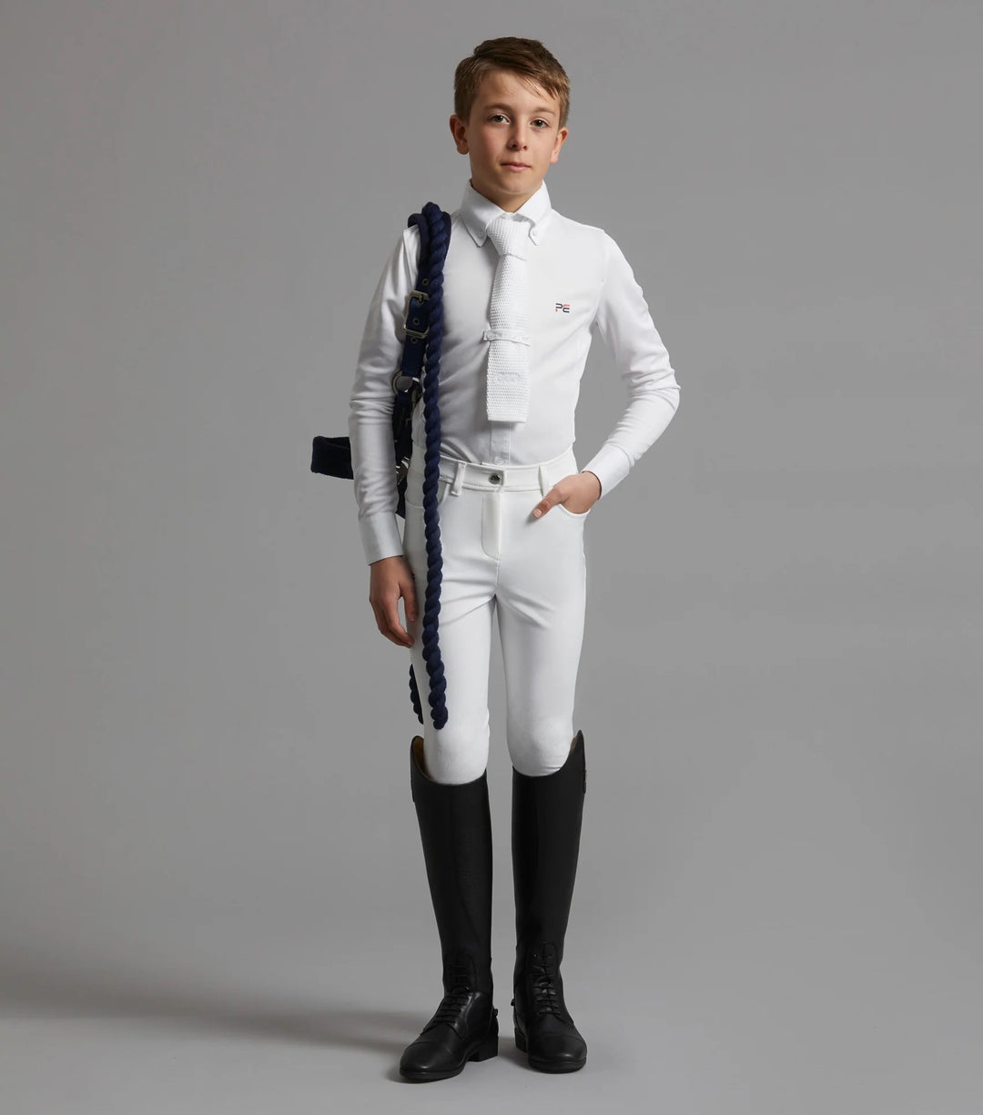 Boys Competition Breeches White Navy Grey