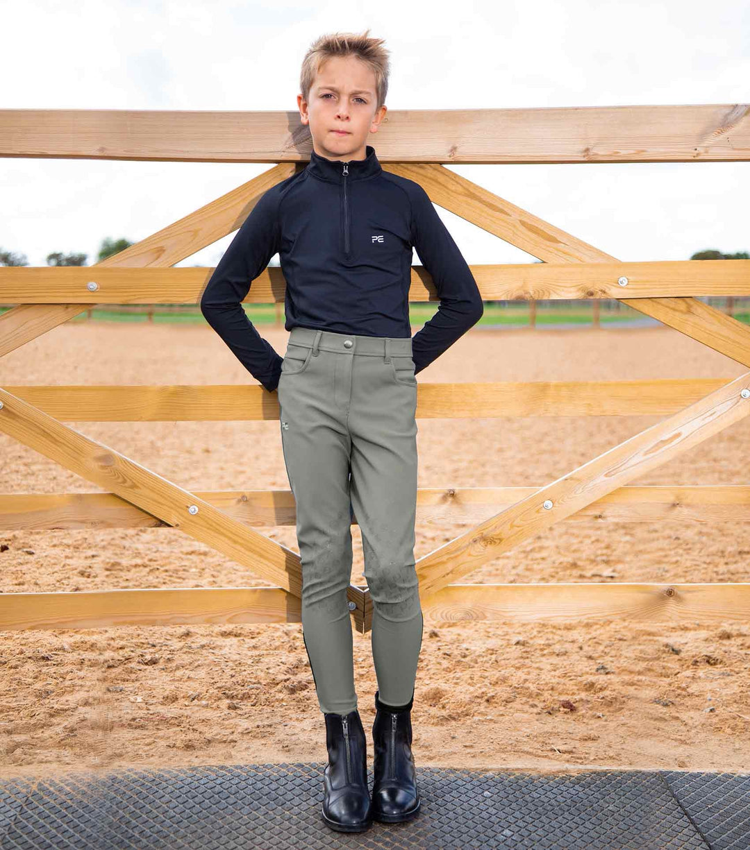 Boys Competition Breeches White Navy Grey