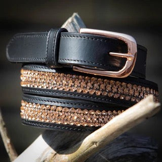 Harrys Horse Leather Crystal belt Rose gold Gun metal