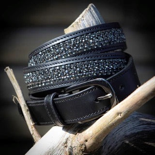 Harrys Horse Leather Crystal belt Rose gold Gun metal