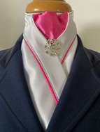 HHD White Satin Stock Tie Hot Pink And Silver