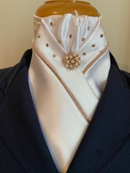 HHD White Satin Dressage Stock Tie Rose Gold with Swarovski