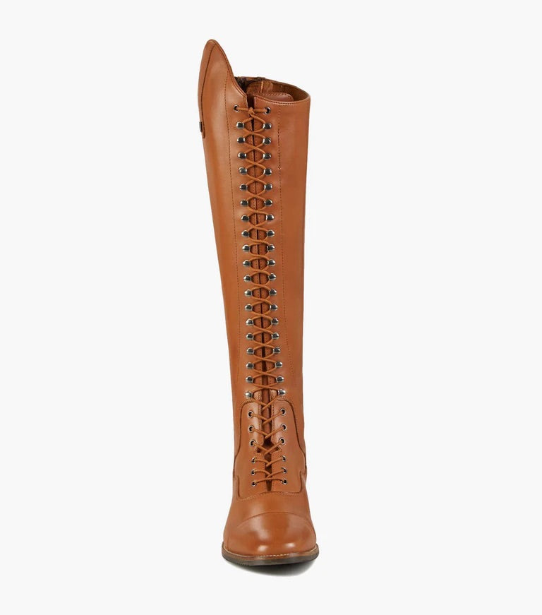PE Maurizia Ladies Lace Front Tall Leather Riding Boots NEW Cognac Tan